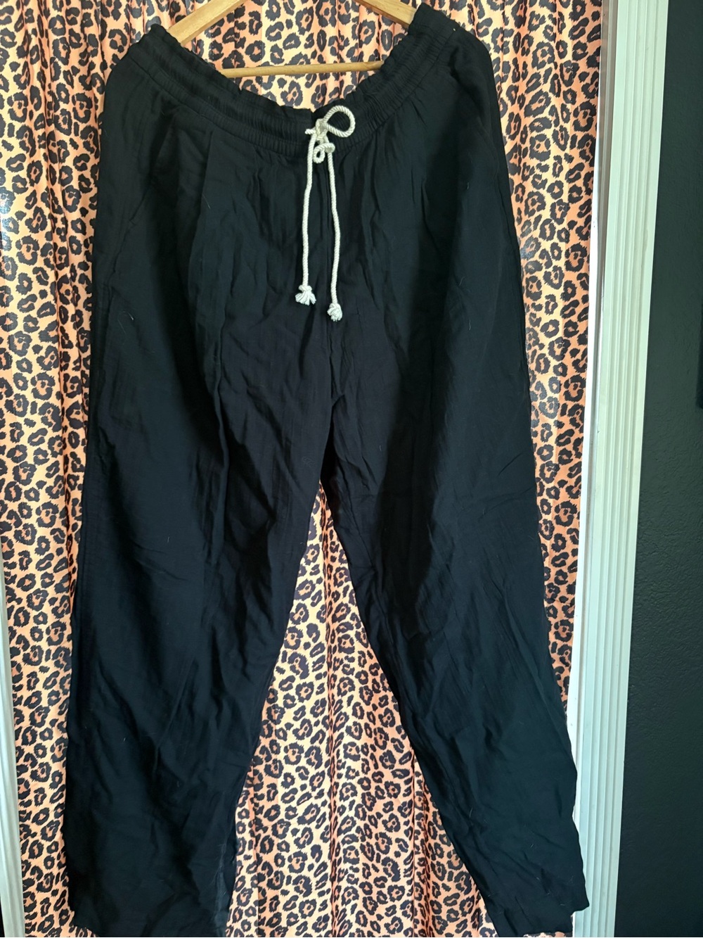 Old Navy Black Wide Leg Linen Pants with White Drawcord